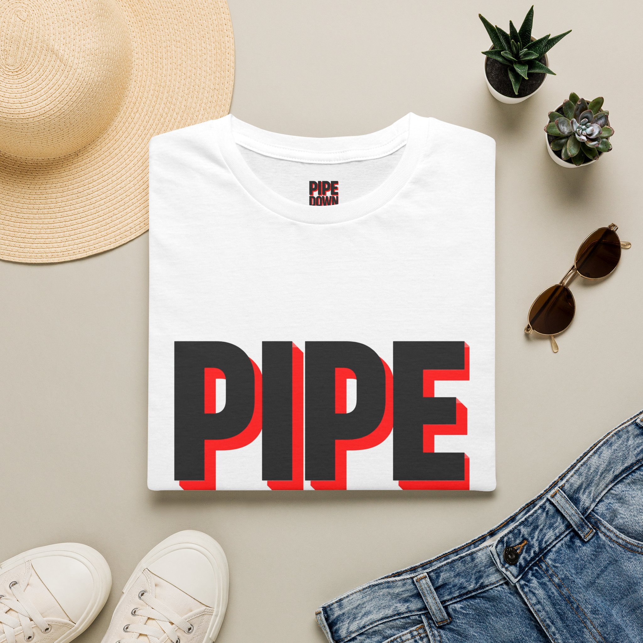 Pipe Down T-Shirt | Bold 3D Text Graphic
