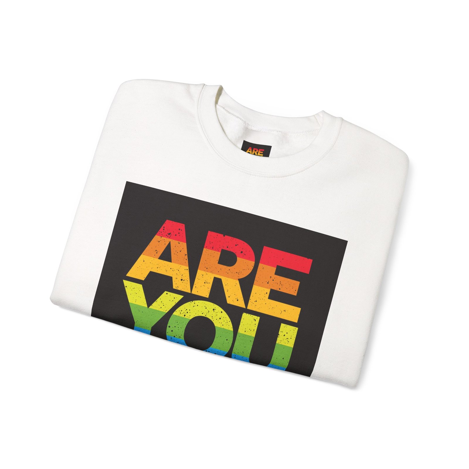 ARE YOU OK? rainbow text Crewneck Sweatshirt | mental health awareness, retro block letters - Image 3
