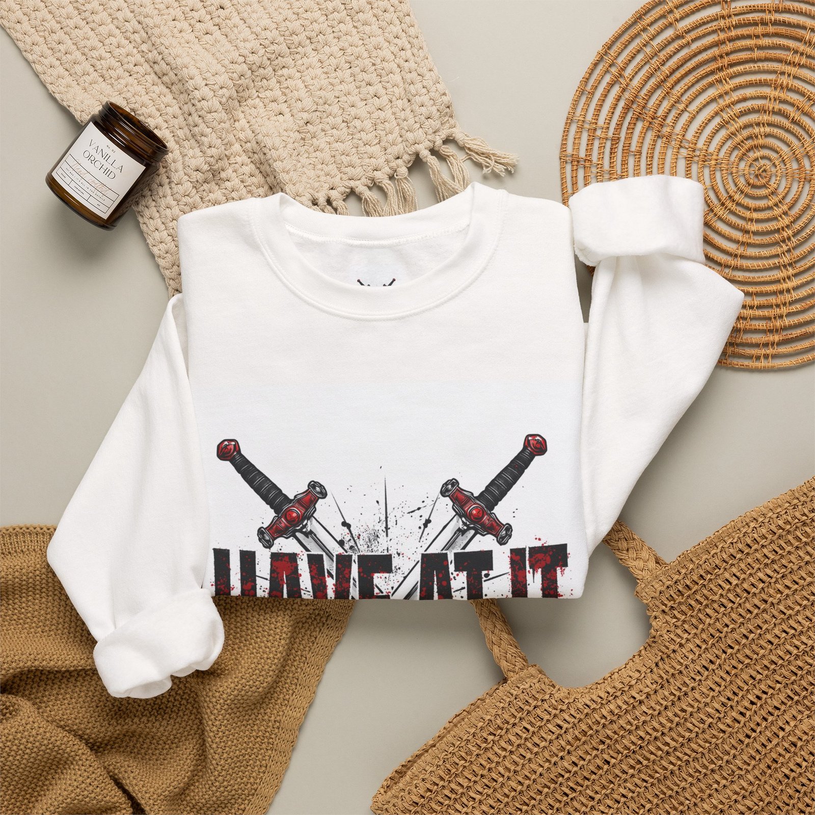 Have At It crossed swords crewneck sweatshirt | warrior dagger graphic - Image 4