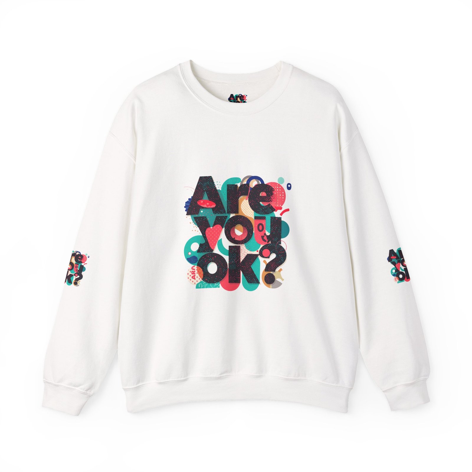 Are You OK? crewneck sweatshirt | typography graphic, retro colors, sleeve print