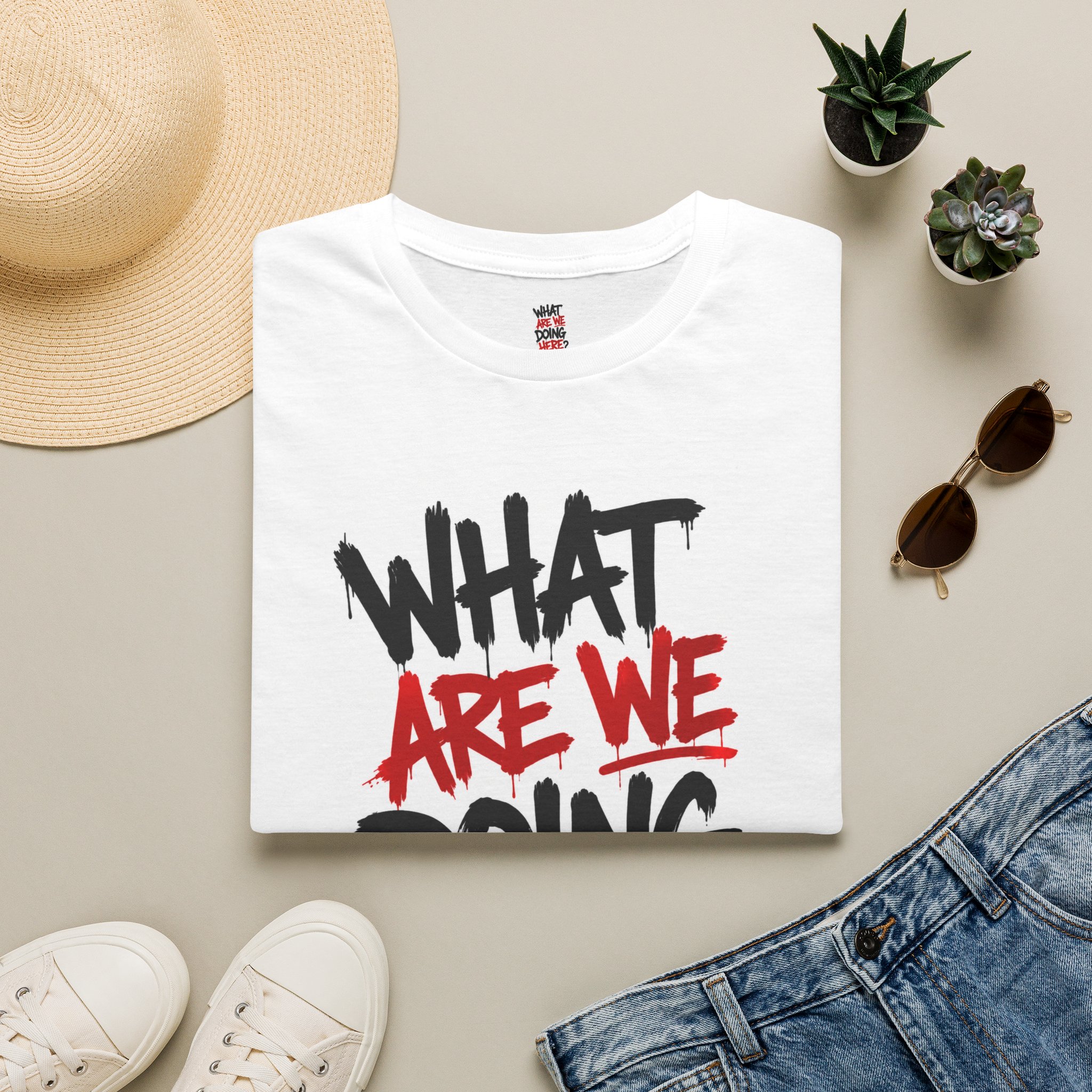 What Are We Doing Here? T-Shirt | Graffiti Text Tee