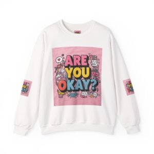 Are You Okay? Crewneck Sweatshirt | Retro Cute Graphic, Pink Square Design