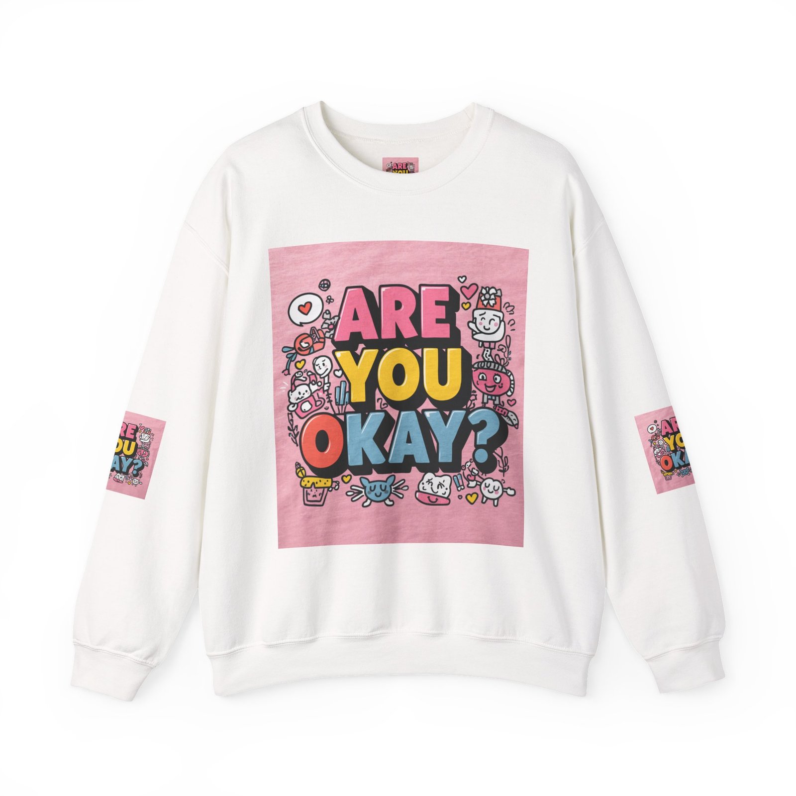 Are You Okay? Crewneck Sweatshirt | Retro Cute Graphic, Pink Square Design