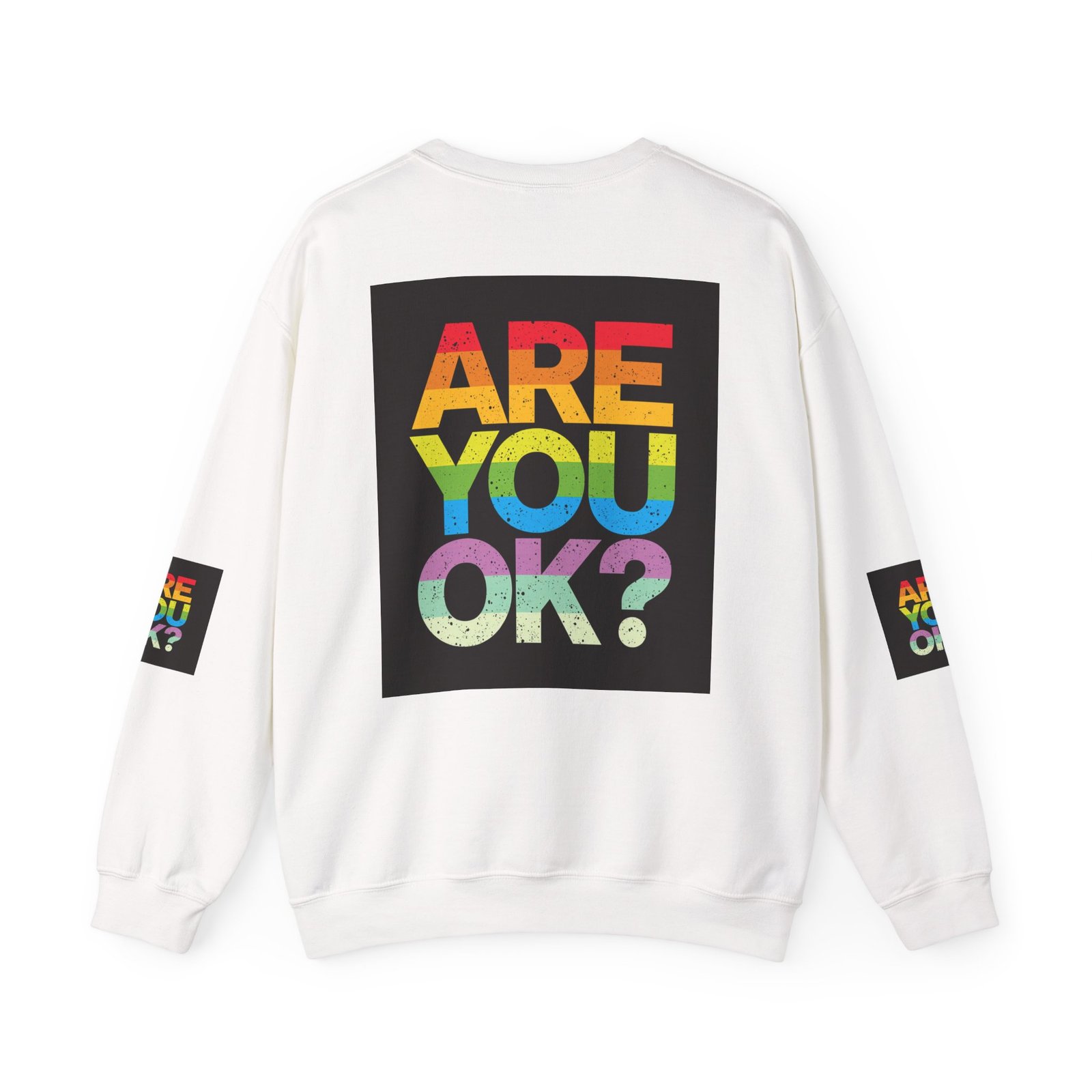 ARE YOU OK? rainbow text Crewneck Sweatshirt | mental health awareness, retro block letters - Image 2