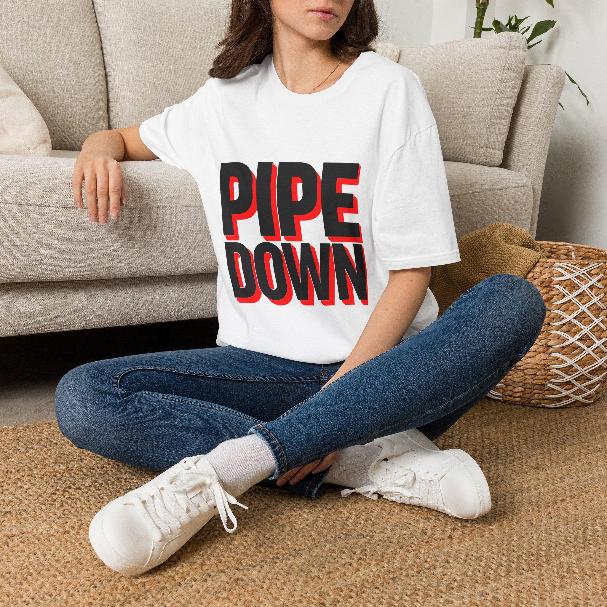Pipe Down T-Shirt | Bold 3D Text Graphic - Image 2