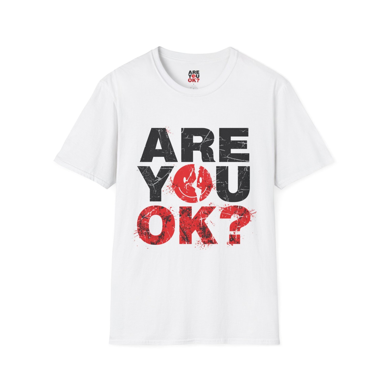 Are You OK? distressed text T-Shirt | bold typography, red accent - Image 3