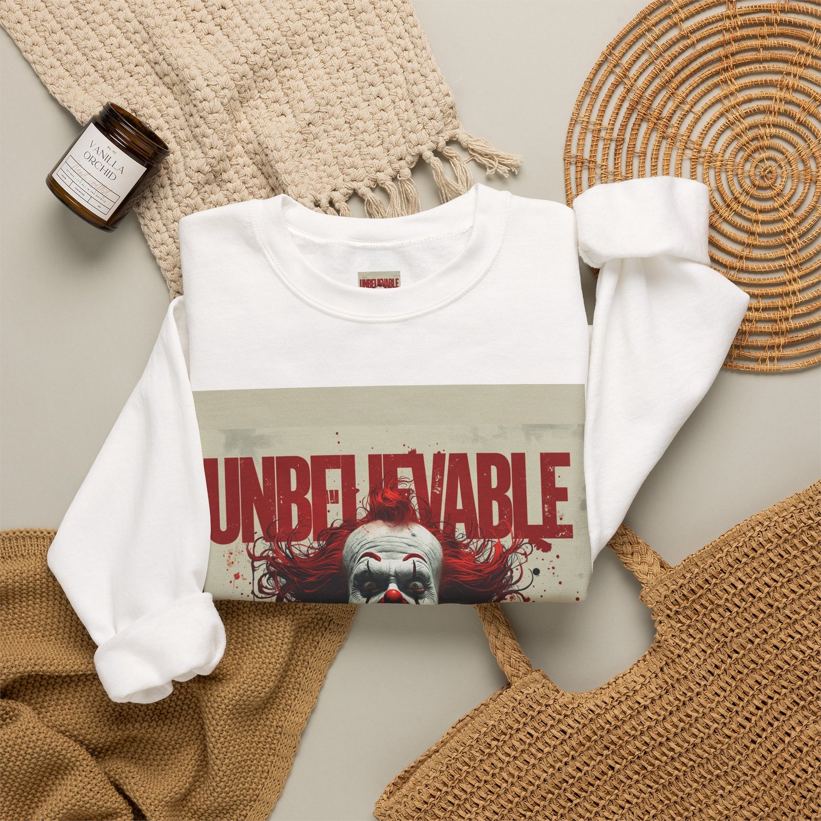 Unbelievable Clown Crewneck Sweatshirt | Horror Graphic Pullover - Image 4