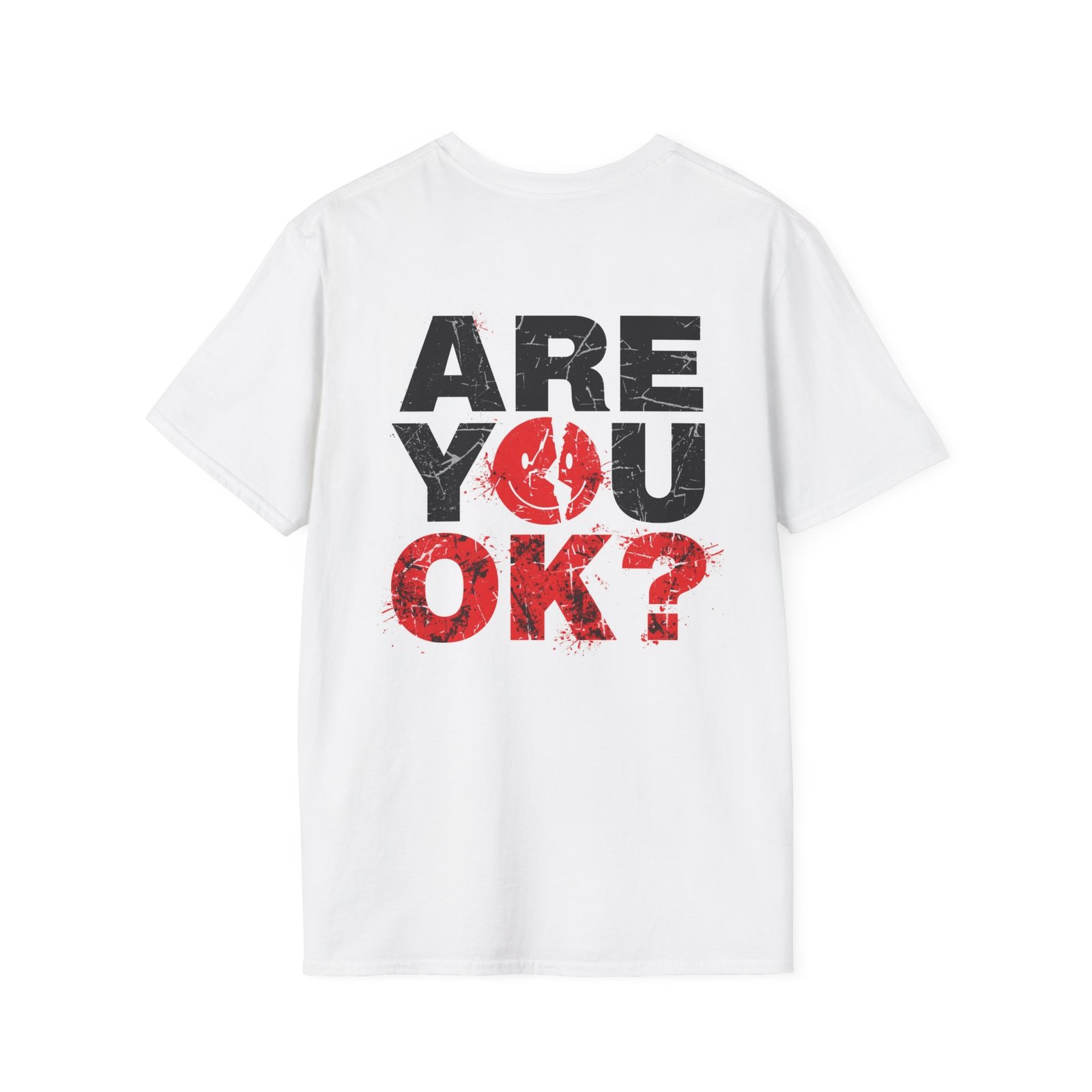 Are You OK? distressed text T-Shirt | bold typography, red accent - Image 4