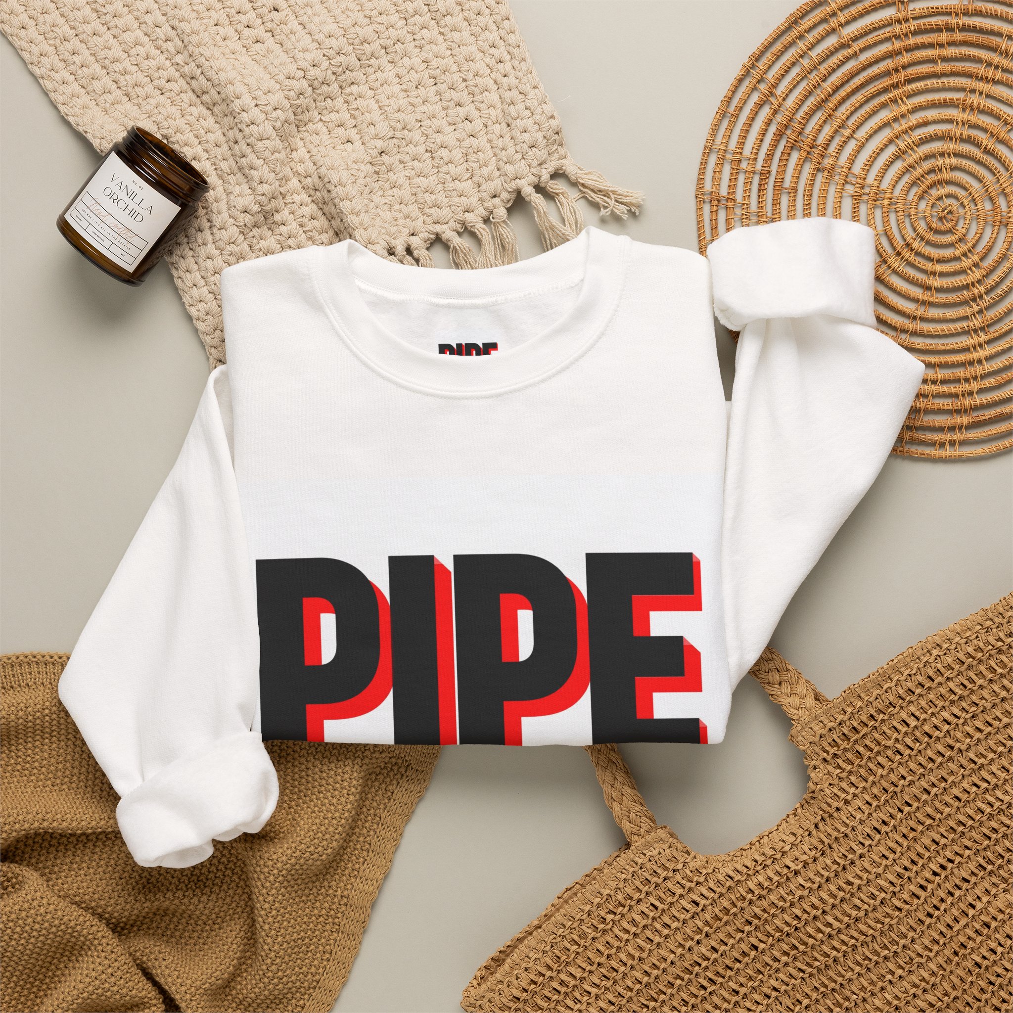 Pipe Down sweatshirt | Bold 3D text crewneck, white pullover - Image 4