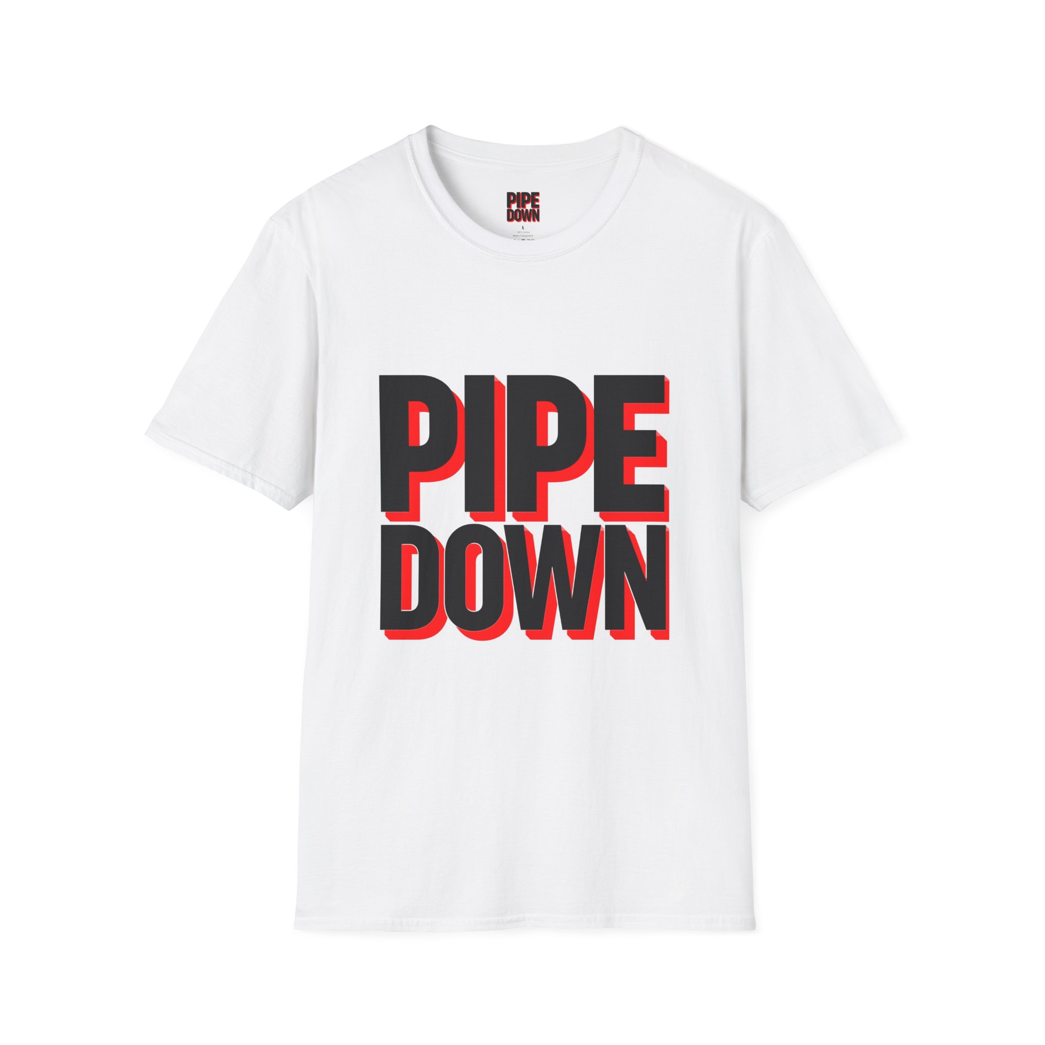 Pipe Down T-Shirt | Bold 3D Text Graphic - Image 3