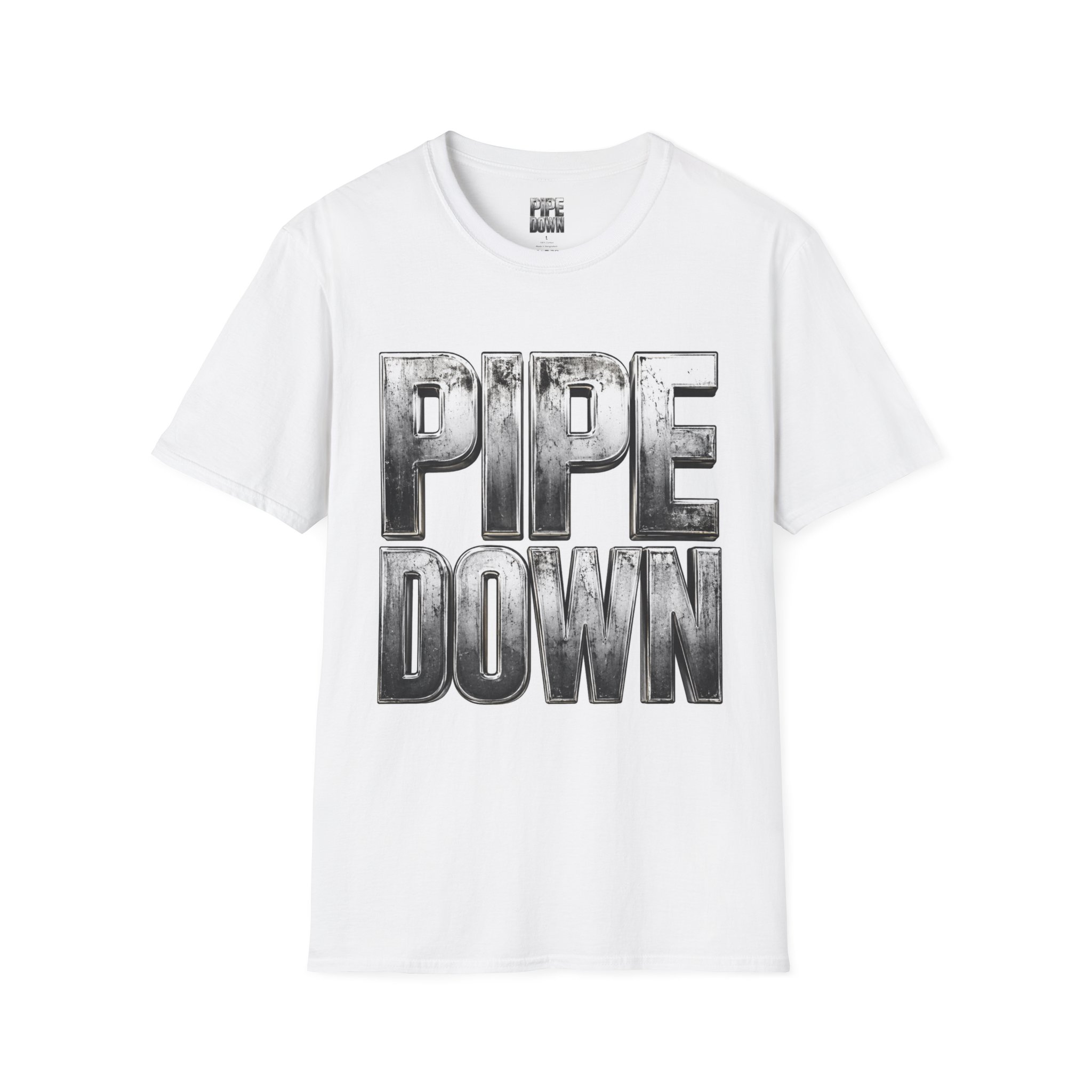 Pipe Down T-Shirt | Metallic Lettering, Graphic Statement Tee - Image 3