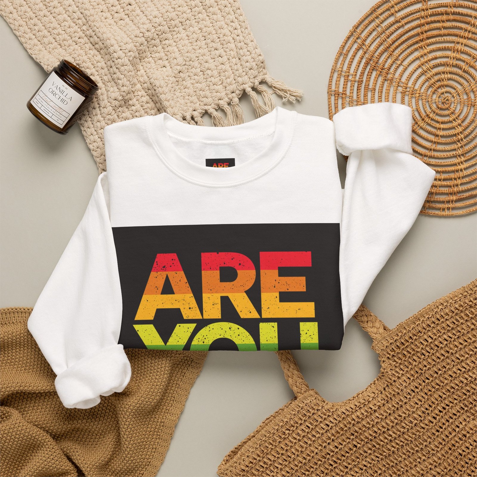 ARE YOU OK? rainbow text Crewneck Sweatshirt | mental health awareness, retro block letters - Image 4