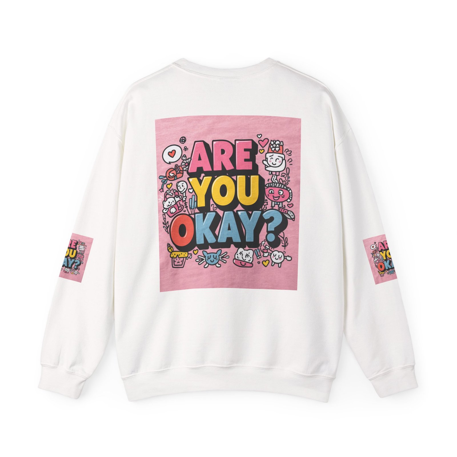 Are You Okay? Crewneck Sweatshirt | Retro Cute Graphic, Pink Square Design - Image 2