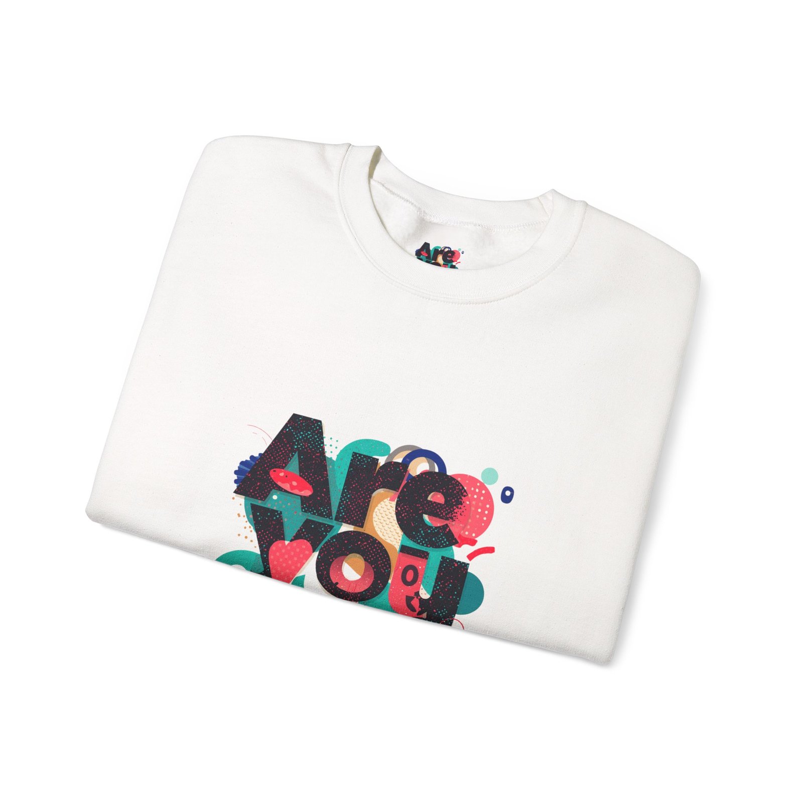 Are You OK? crewneck sweatshirt | typography graphic, retro colors, sleeve print - Image 3