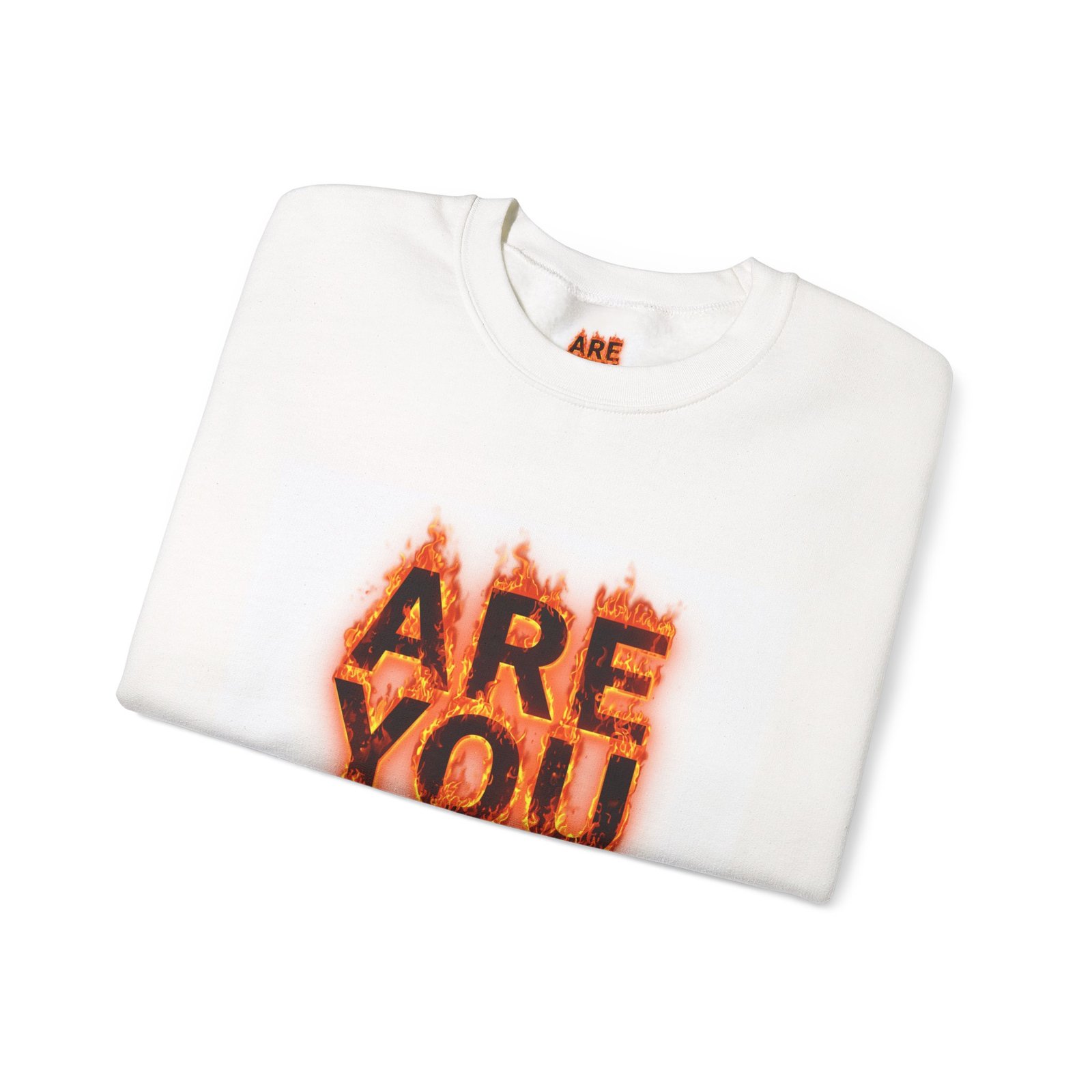 ARE YOU OK? flaming text Crewneck Sweatshirt | distressed fire typography - Image 3