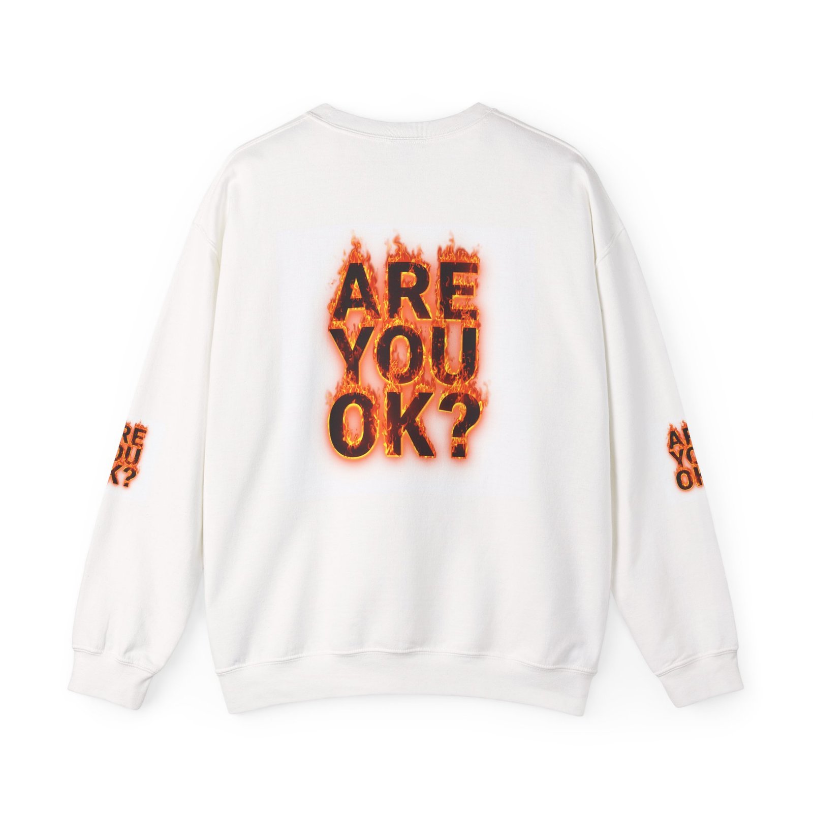 ARE YOU OK? flaming text Crewneck Sweatshirt | distressed fire typography - Image 2