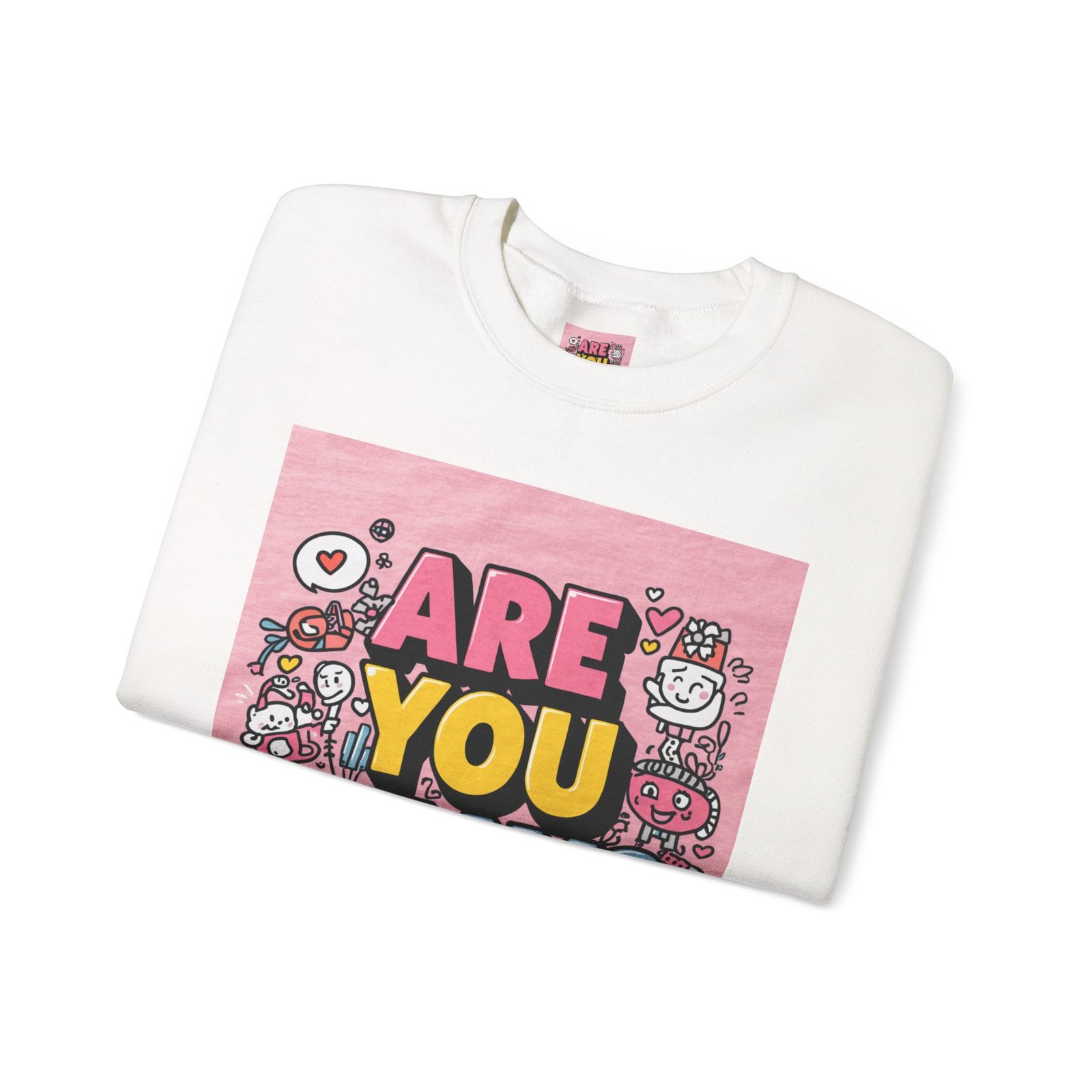 Are You Okay? Crewneck Sweatshirt | Retro Cute Graphic, Pink Square Design - Image 3